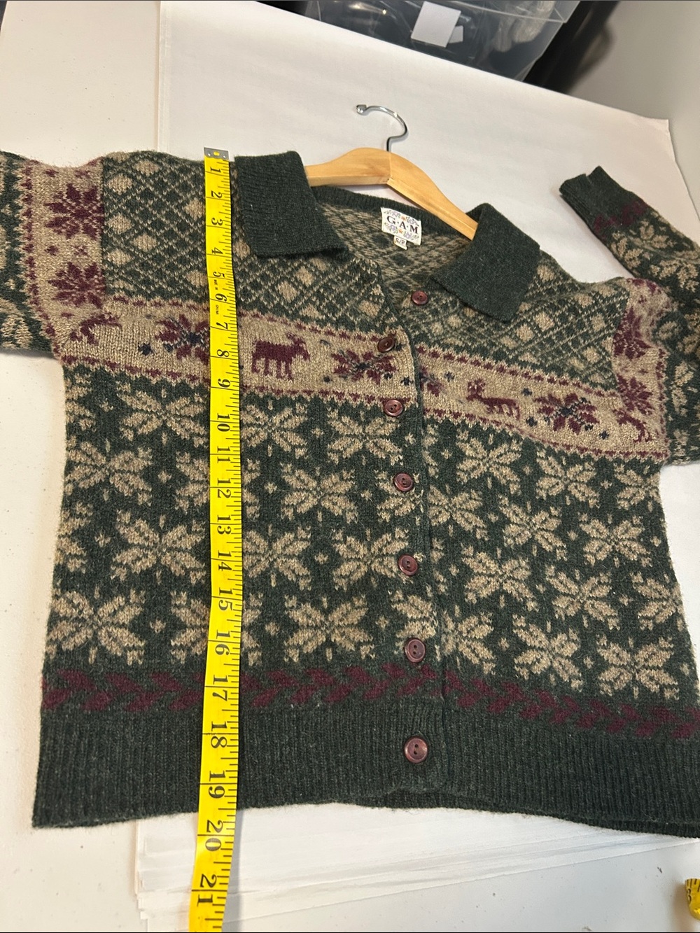 Vintage G.A.M Nordic Cottagecore Print Wool Cardigan Sweater - Picture 8 of 12